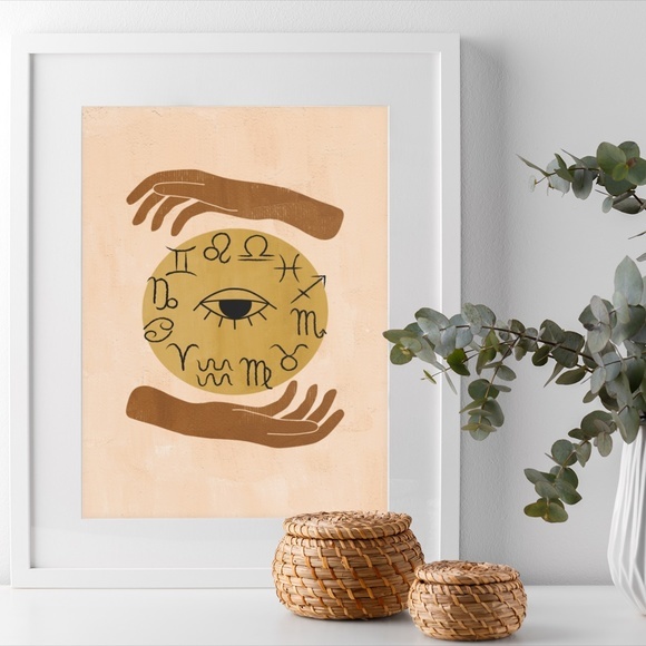 Wall Art Bohemian Celestial Hands Horoscope Print Poster Illustration Unframed - Picture 3 of 6